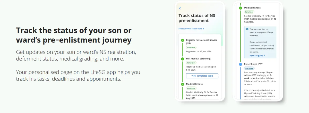 LifeSG — tracking a pre-enlistment journey step by step